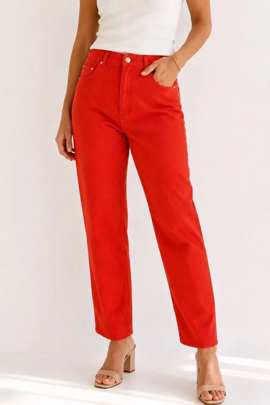 Escada Sport Red High Rise Stretch Straight Leg Jeans EU 42 Designer